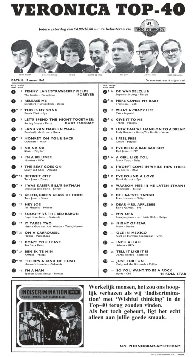 LIJST 'DE HISTORISCHE TOP40 OP VERZOEK' - 18 MAART 1967 LIJST 'DE HISTORISCHE TOP40 OP VERZOEK' - 18 MAART 1967